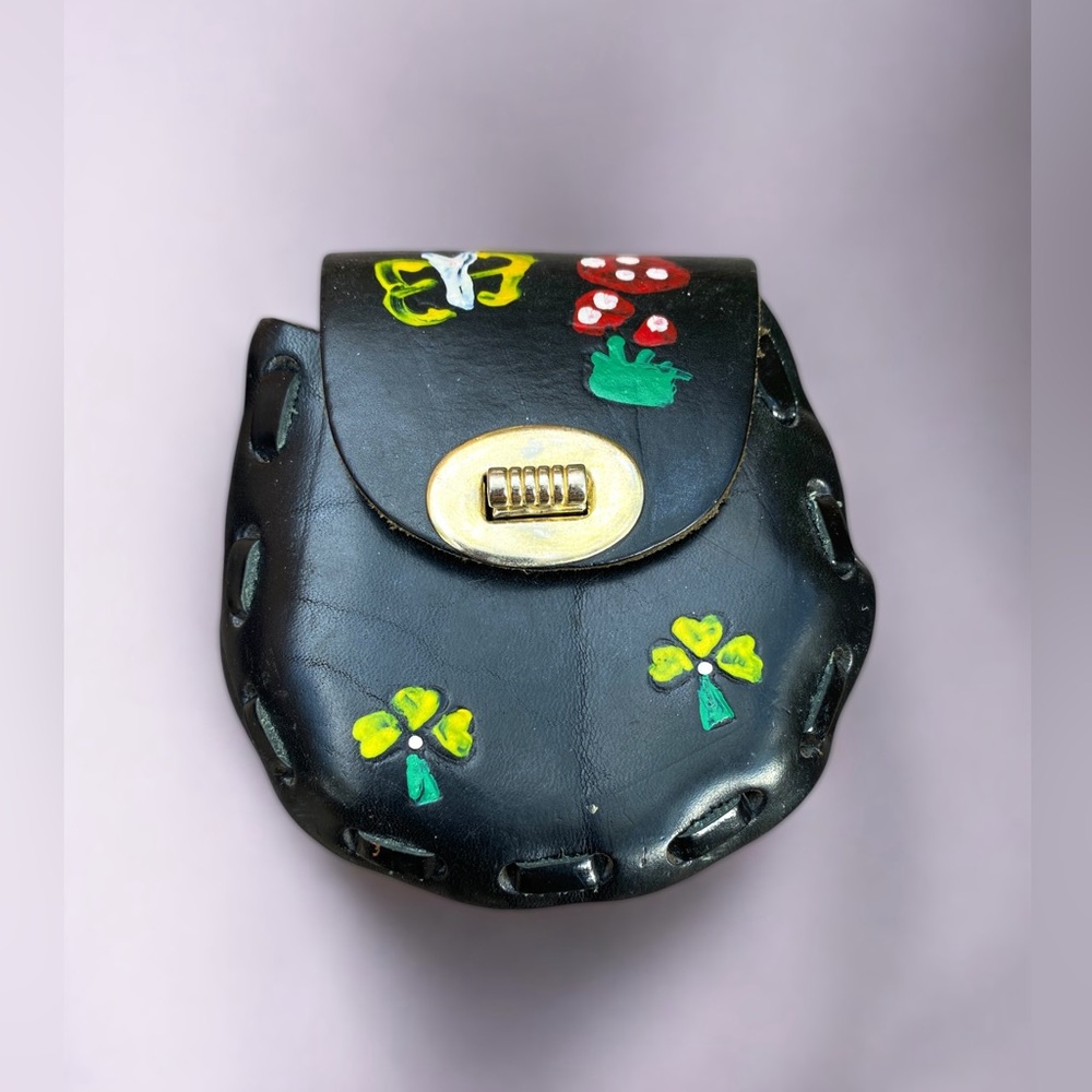 Vintage Genuine Leather Hand Painted Fairy Pouch Bag Mini Purse